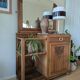 Art Deco wooden furniture with a swivelling mirror and marble top.