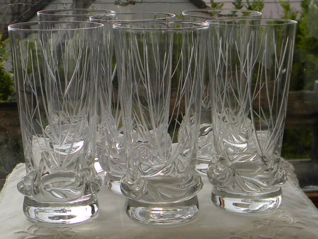 Lot de 6 verres à orangeade en cristal de daum france. modèle sorcy gravé.