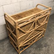 Commode vintage en osier/rotin et bambou 2 grands et 2 petits tiroirs