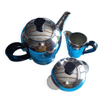 Baumlin nickel chrome 3-piece service - coffee/tea maker, milk jug, sugar bowl
