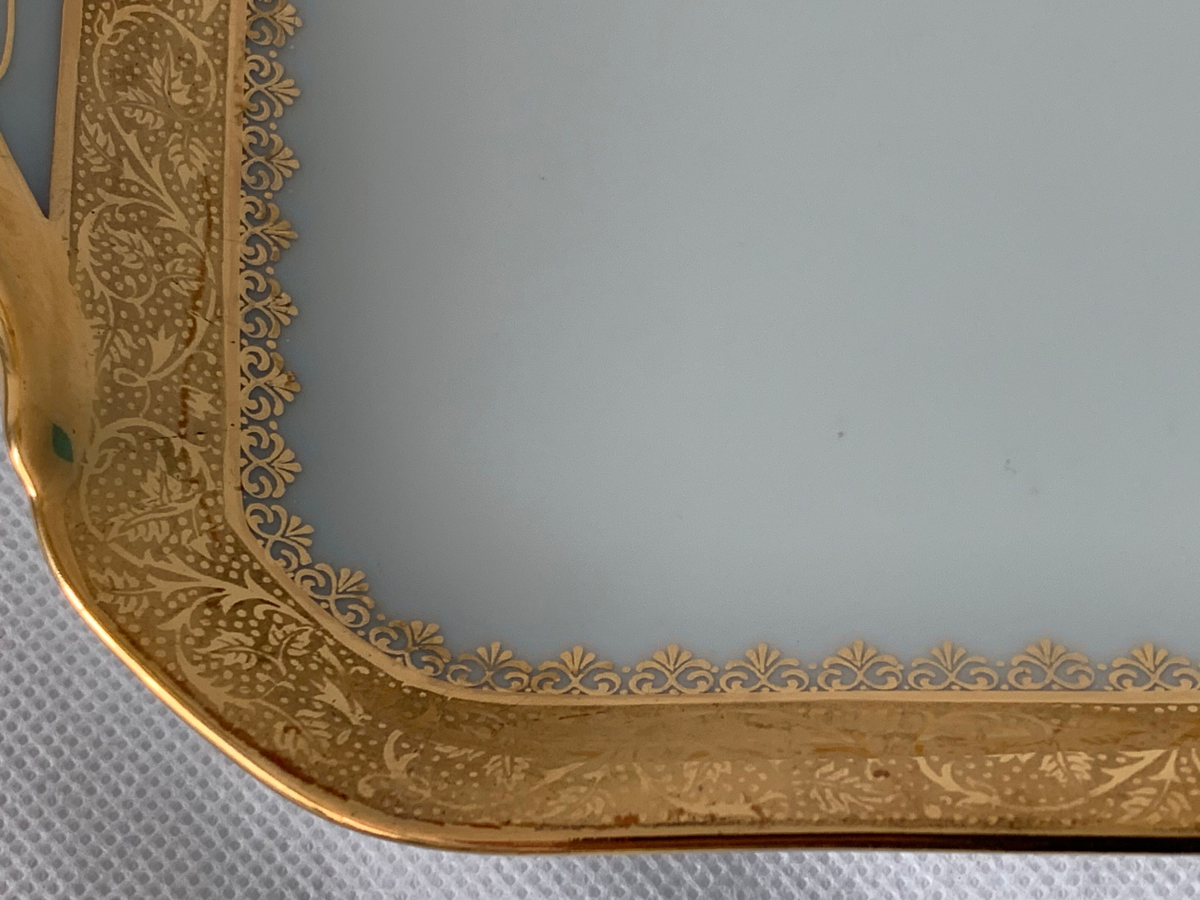 Cake service 6 dessert plates and 2 dishes Georges Boyer porcelain Limoges 1950