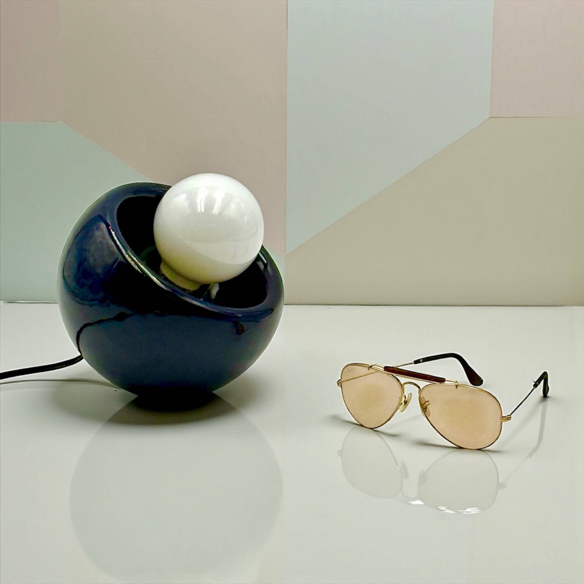 Vintage Blue Ceramic Lamp from Italy, 1970s