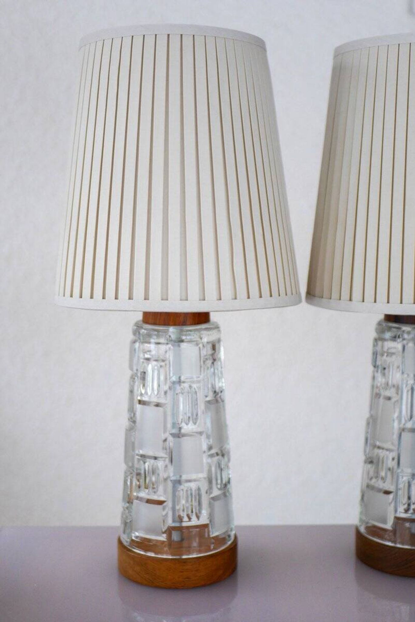 Mid-century modern Scandinavian teak and glass table lamps, set of 2