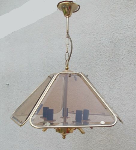 Vintage chandelier 70/80 gilded and smoked glass