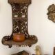 Hand-cut wooden corner shelf with bird decoration from the 1900s
