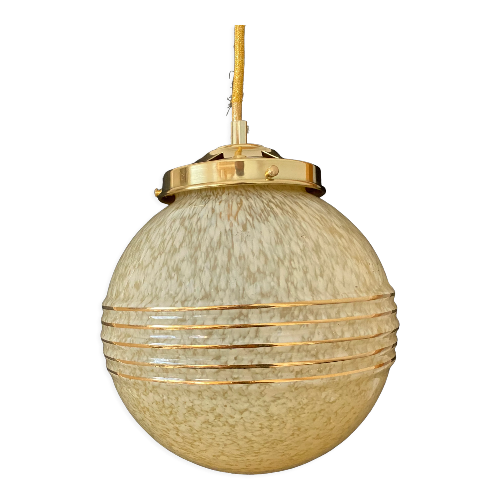 Vintage globe suspension in yellow and gold in Clichy glass