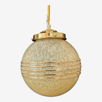 Suspension globe vintage en verre de Clichy jaune et doré