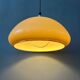 Beige acrylic glass mushroom pendant with a chrome top cap.