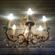 Antique cage chandelier in gilded bronze and crystal, 6 lights / working condition l gau