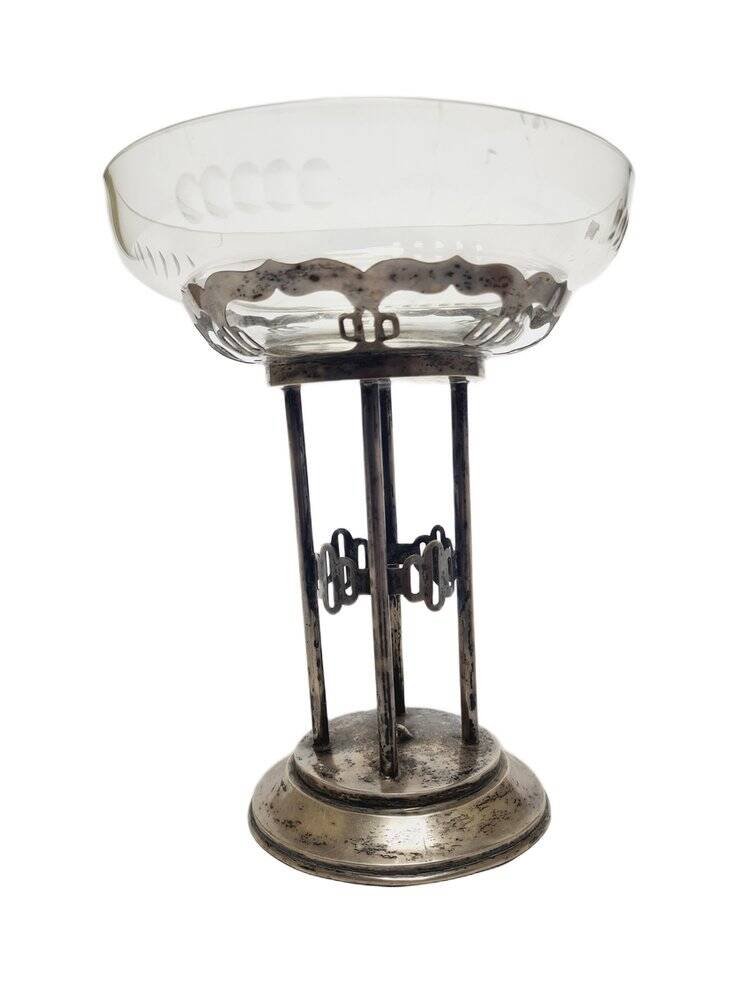 Art Deco Polish silver crystal bowl on stand, 1930s