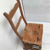 Chaise   escabeau bibliothèque en chêne années 50-60