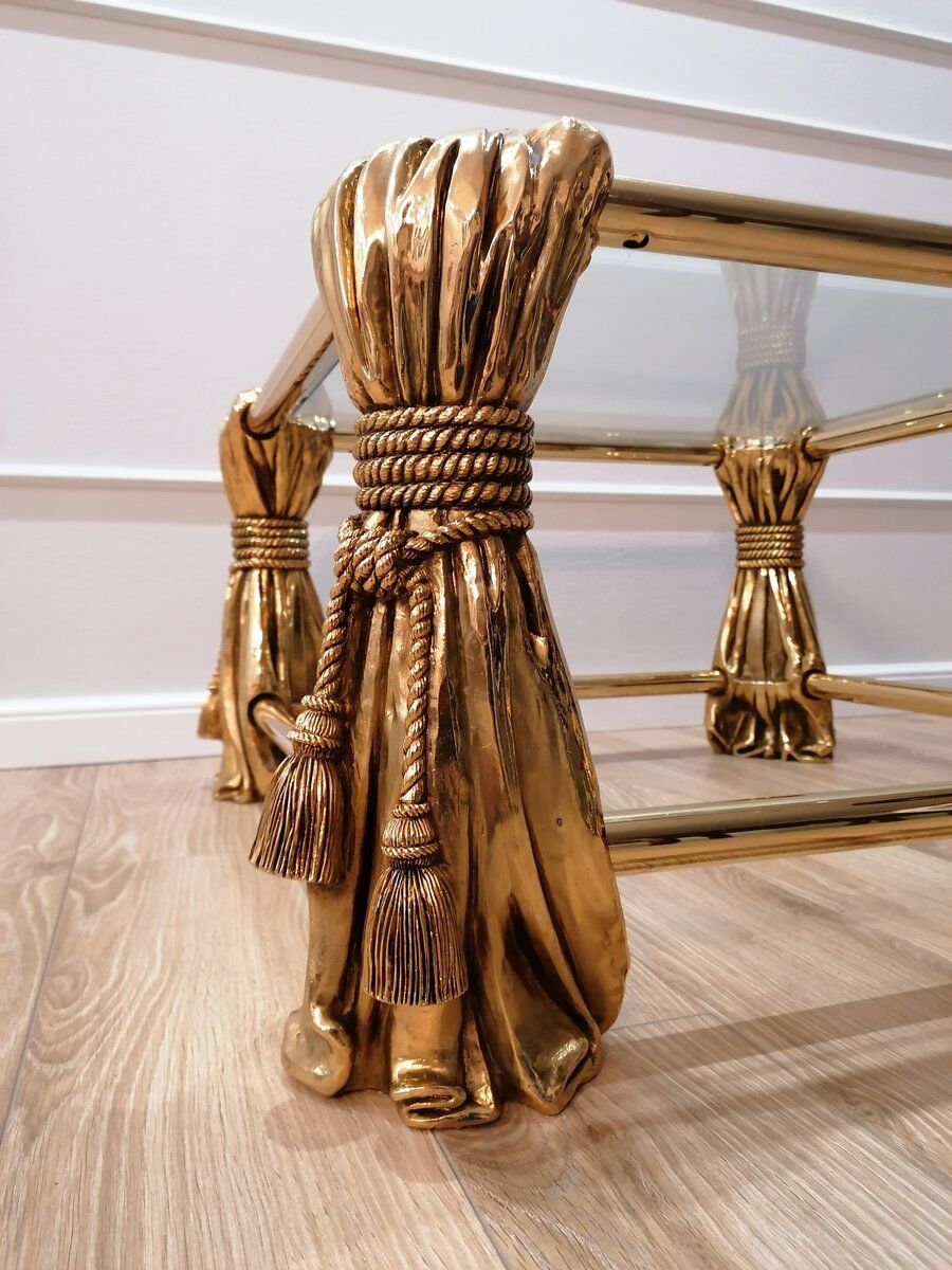 Table basse en or de style Hollywood Regency, années 1970