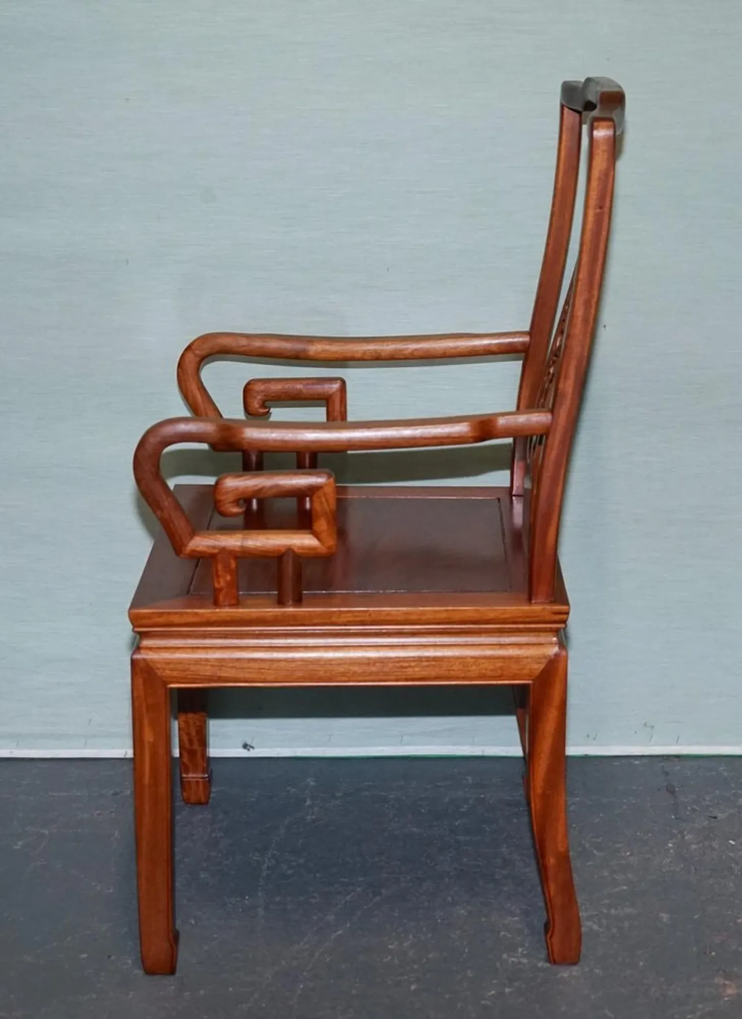 Vintage Oriental Armchair in Carved Teak, China