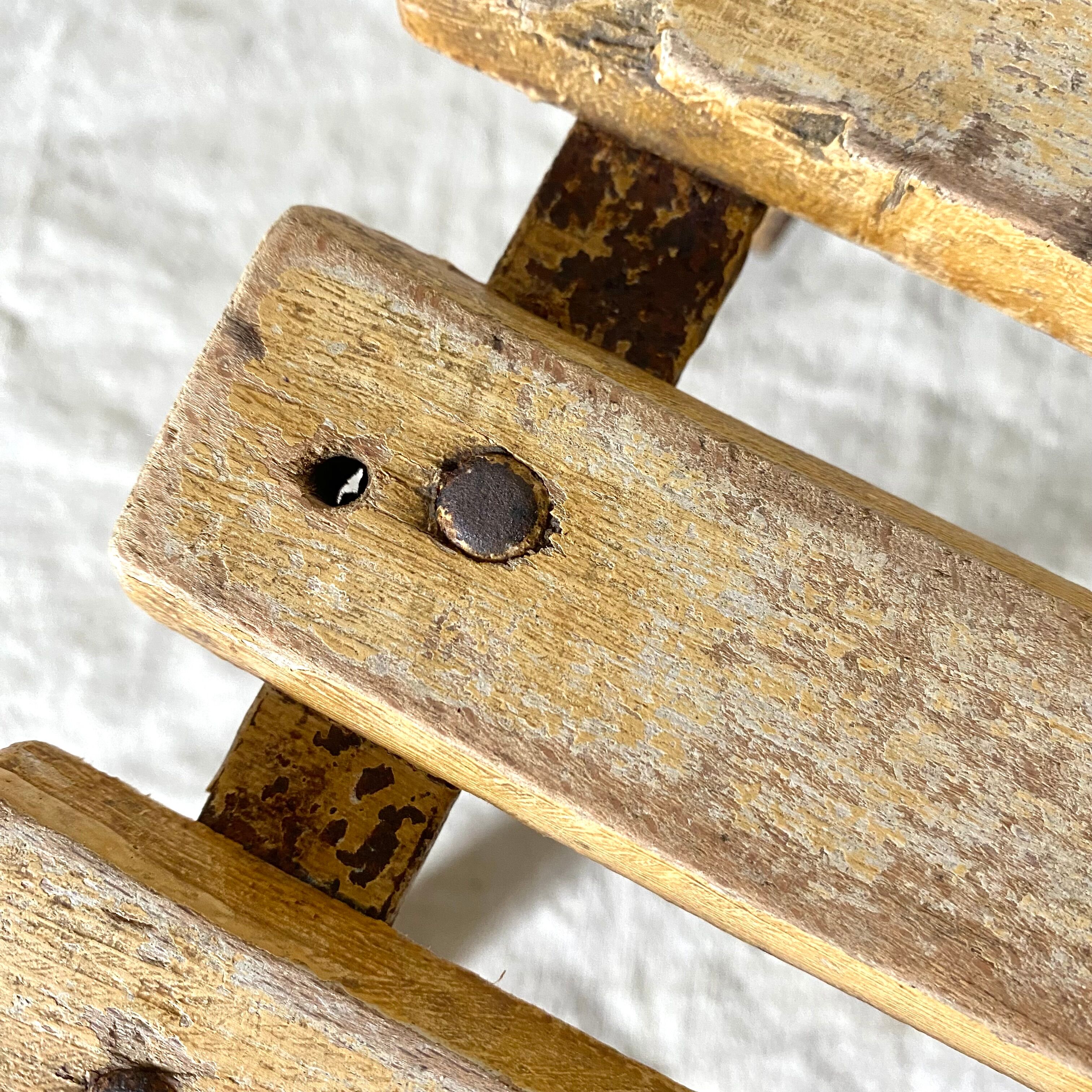 Low stool, wooden and metal plant holder