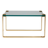 Table basse carrée en verre et laiton, ronald schmidt, 1980s