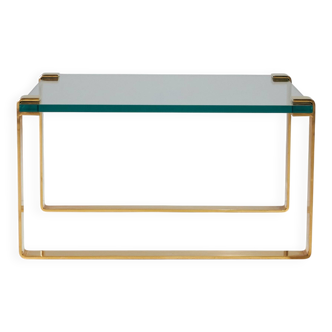 Ronald schmidt square glass and brass coffee table, 1980s