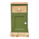 Pine bedside table with a green and raw wood makeover