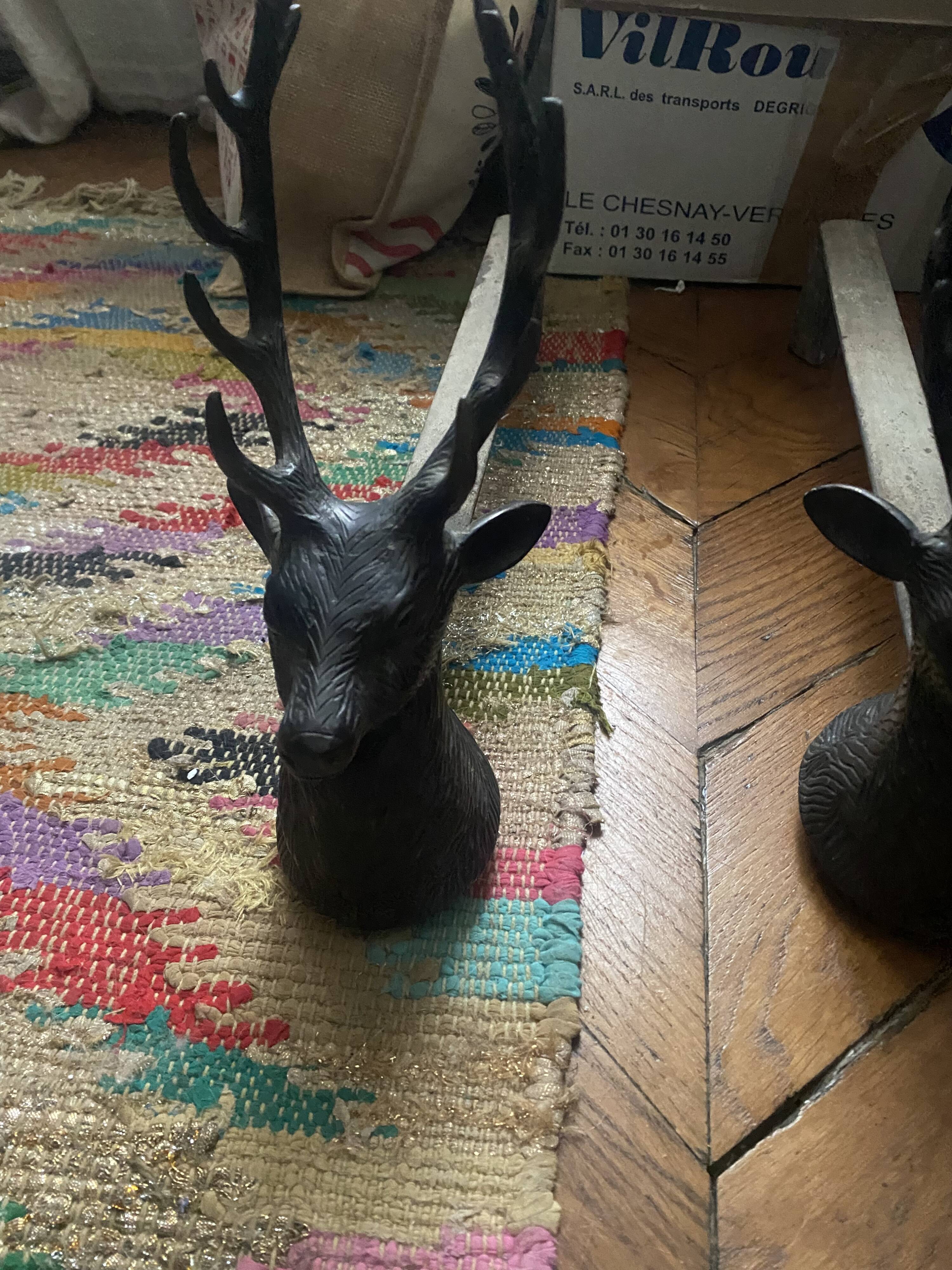 Pair of vintage deer head andirons