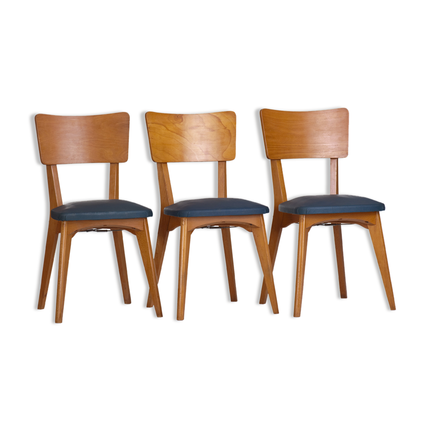 3 vintage chairs 1960 Monobloc compass feet and duck blue ska