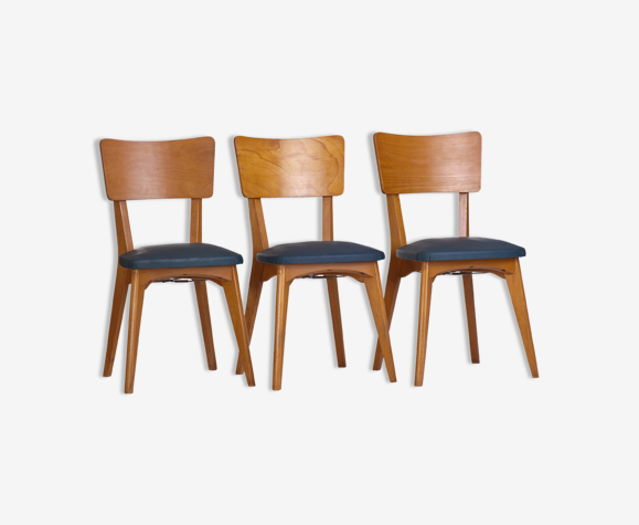 3 vintage chairs 1960 Monobloc compass feet and duck blue ska | Selency