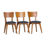 Set de 3 chaises vintage 1960 Monobloc pieds compas et skaï bleu canard