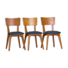 Set de 3 chaises vintage 1960 Monobloc pieds compas et skaï bleu canard