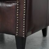 Set of three classic English-style Chesterfield cowhide  club armchairs