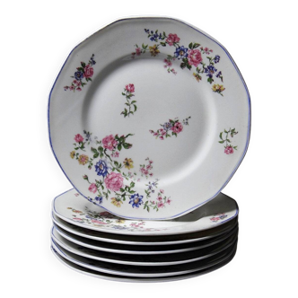 7 assiettes à dessert Bernardaud en porcelaine de Limoges décor floral, années 20-50
