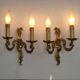 Stylish Vintage French Bronze Double Wall Sconces with Acanthus Leaf Detail