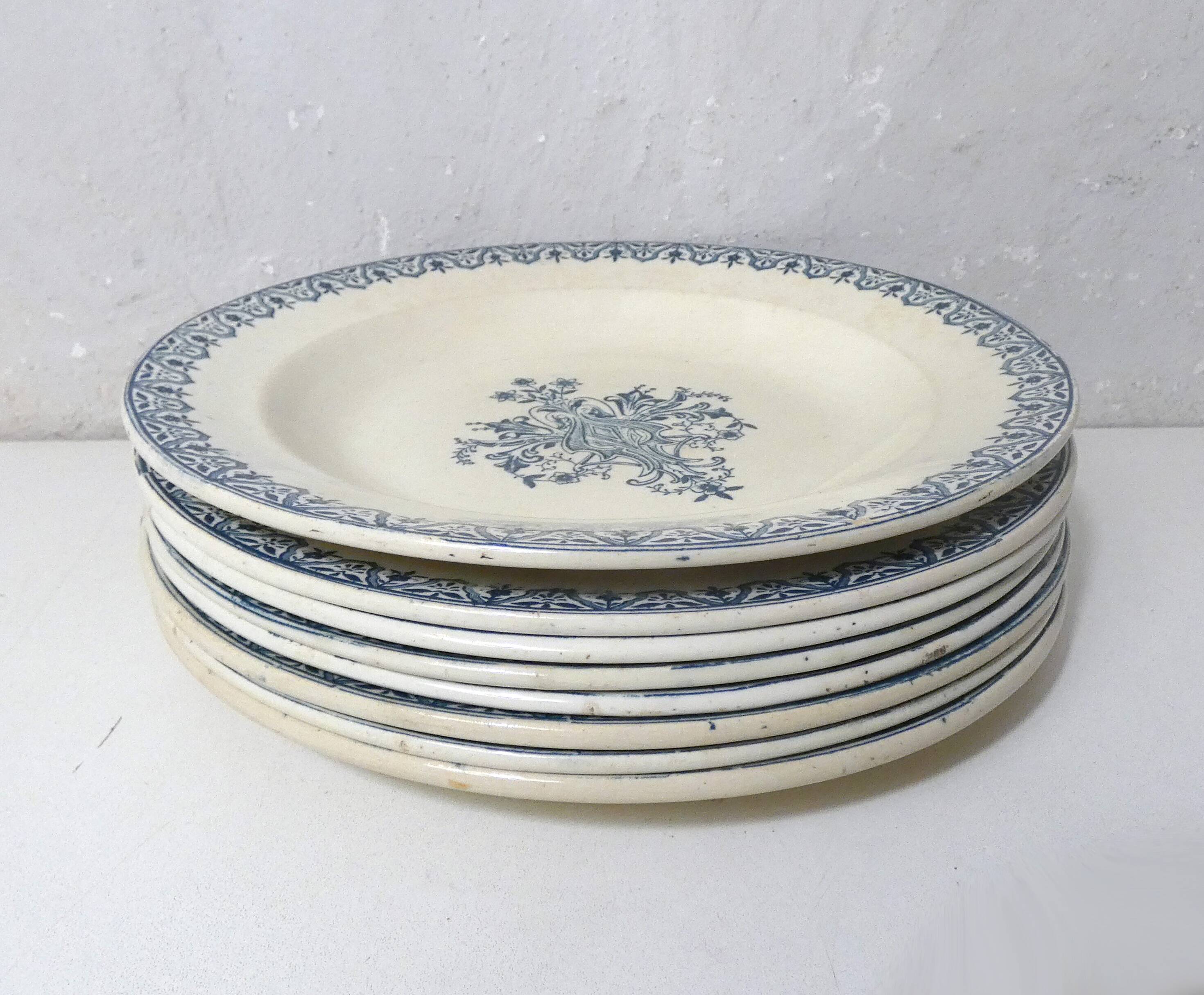 Terre de fer 8 Art Deco flat plates ALHAMBRA model blue SALINS