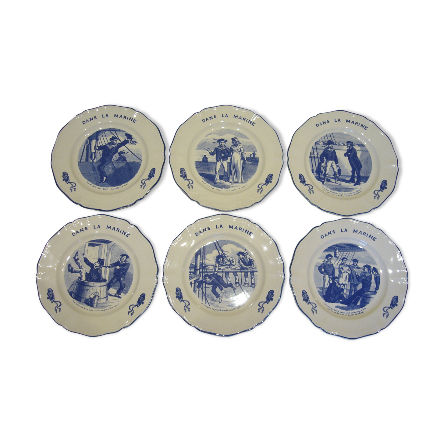 6 dessert plates Lunéville marine theme