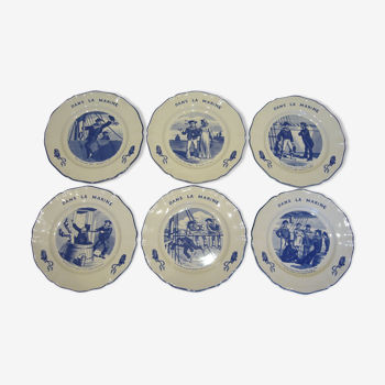 6 dessert plates Lunéville marine theme