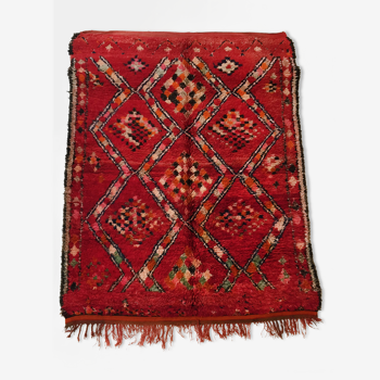 Moroccan Berber carpet Boujaad vintage red with colorful patterns 250x183cm