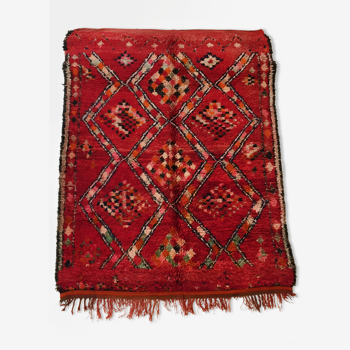 Tapis berbère marocain Boujaad vintage rouge à motifs colorés 250x183cm