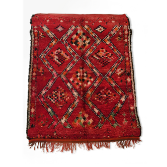 Tapis berbère marocain Boujaad vintage rouge à motifs colorés 250x183cm