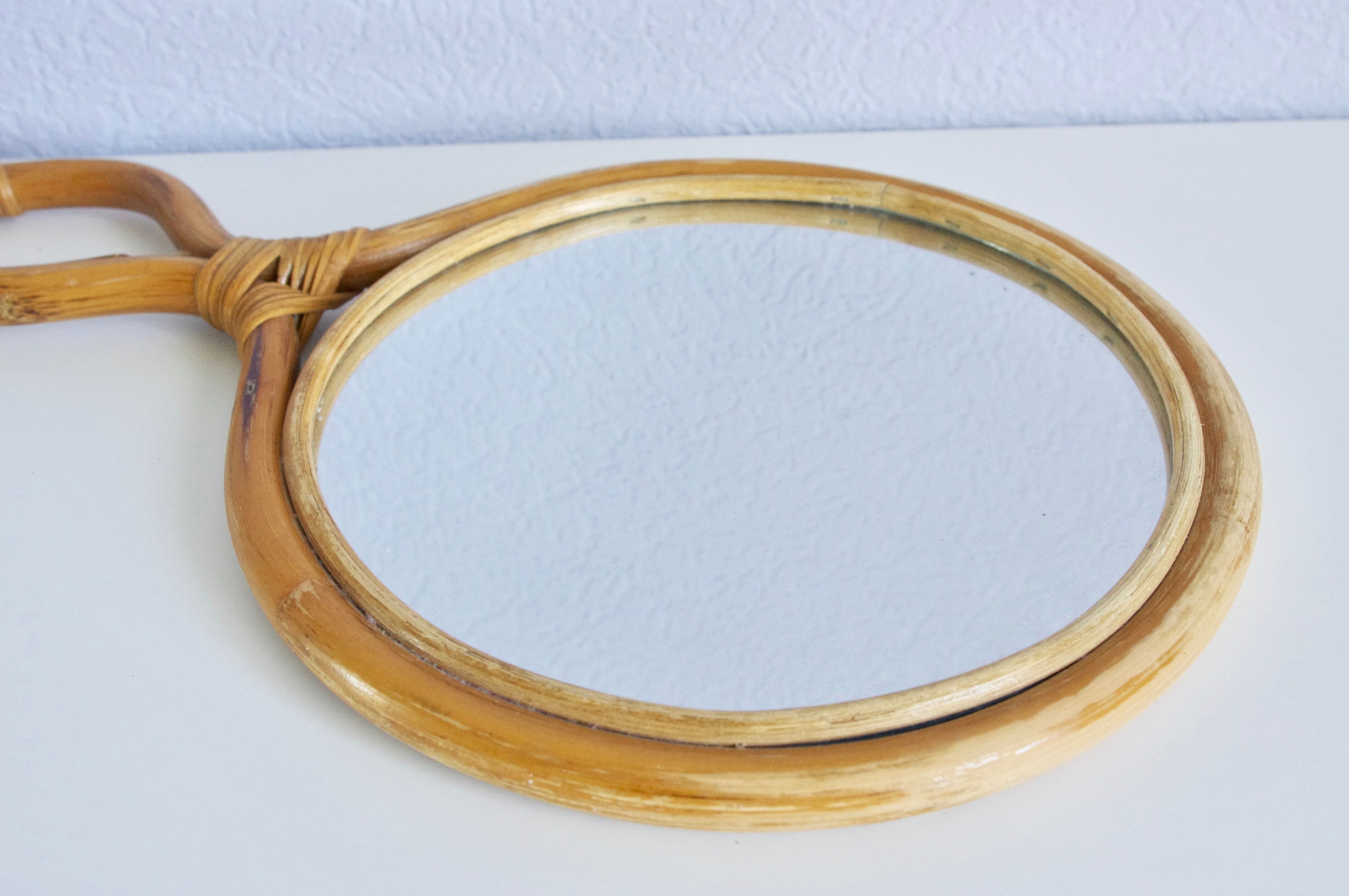 Rattan hand mirror 22x38cm