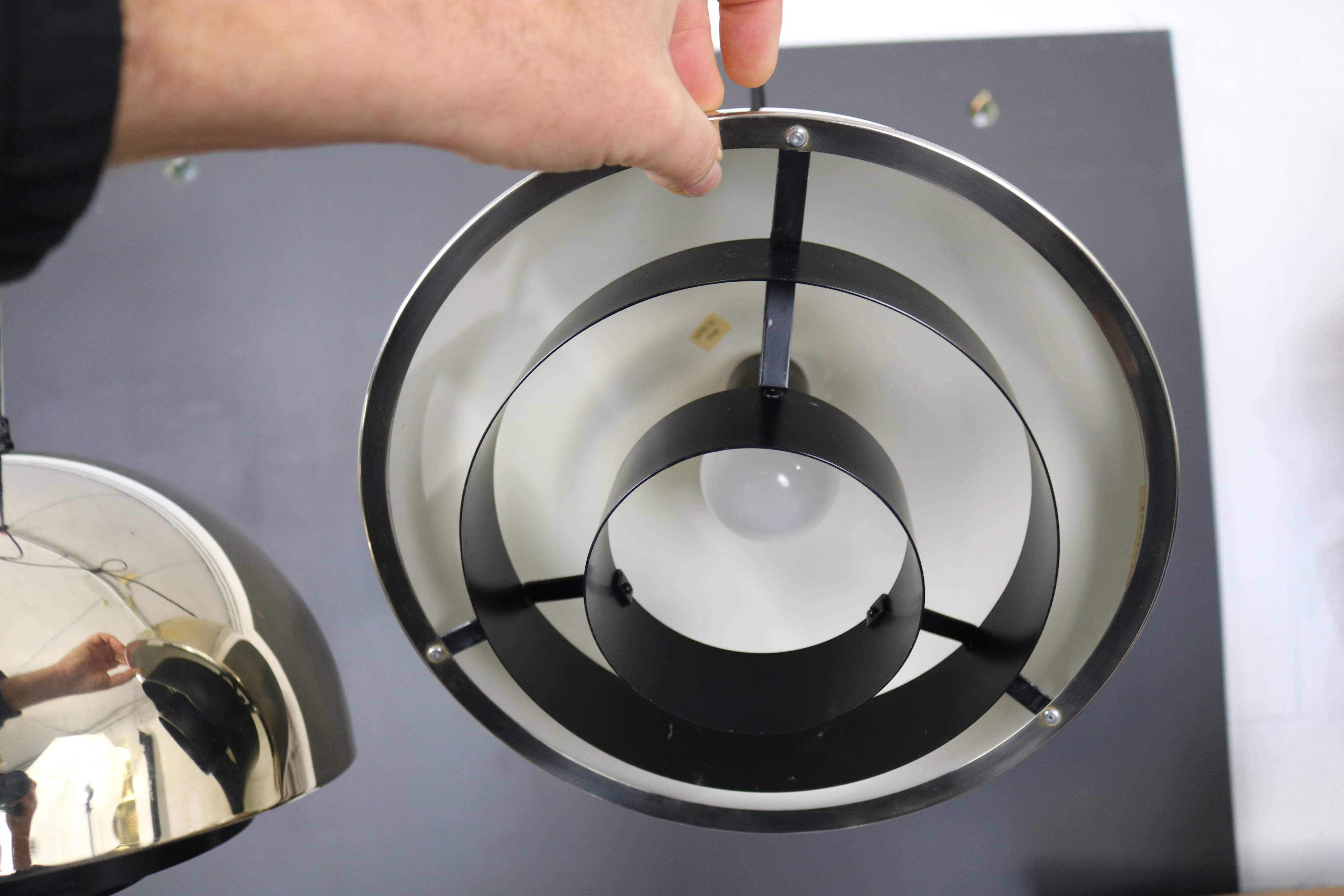 Pendant light “Milieu” Golden Line 24-carat-gold-plated. By Jo Hammerborg for Fog & Mørup. Denmark 1