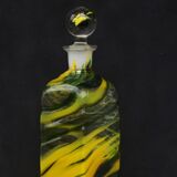 Bouteille en verre de style Mdina, jaune et verte, 21 cm de haut