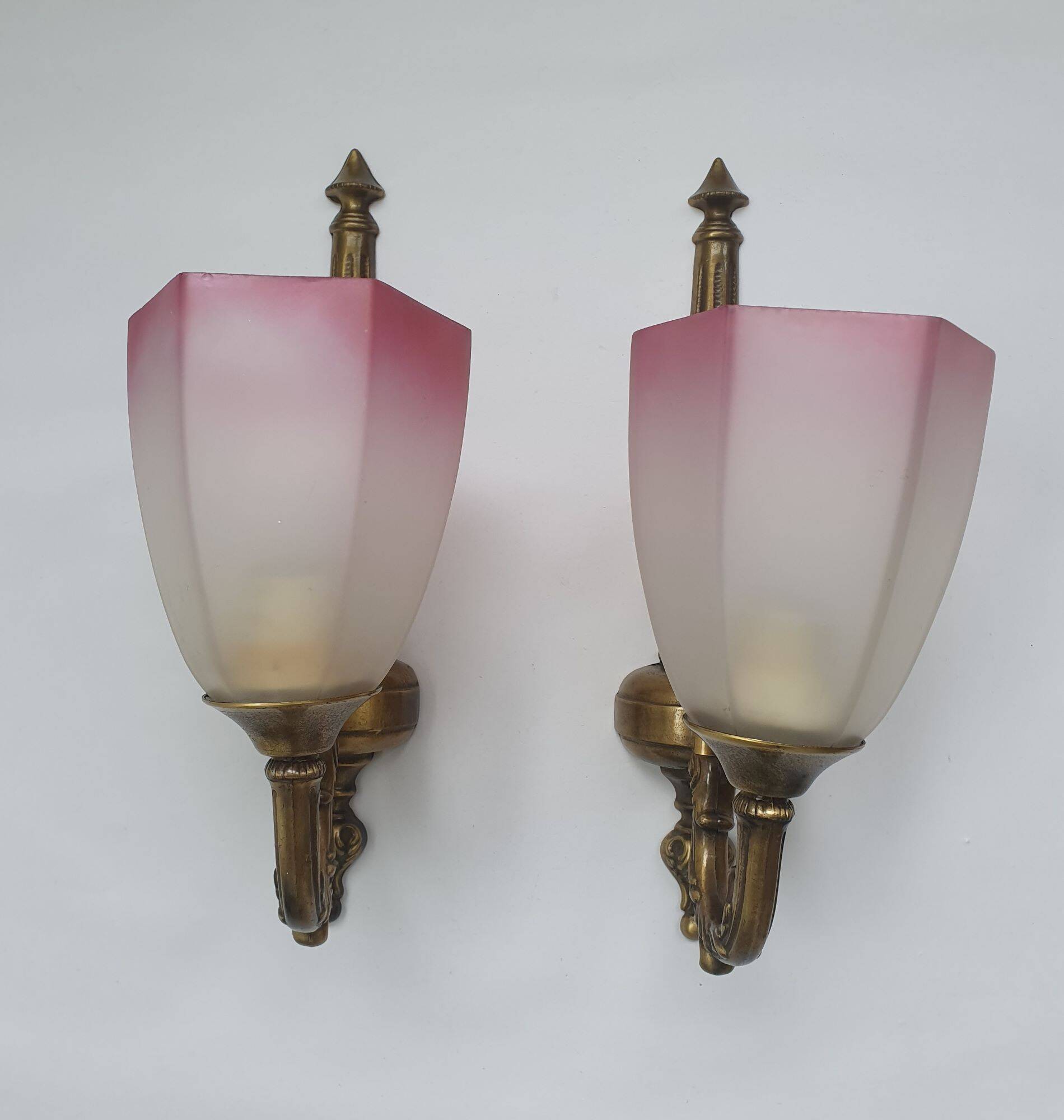 Pair of Art Deco pink wall sconces