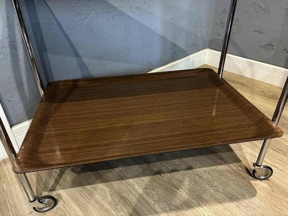 ADT Mobile Bar Cart / Serving Trolley — Chrome & Wood-Effect, 1970s Germany