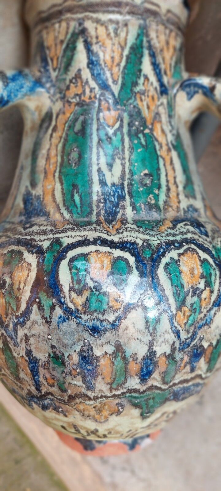 Antique painted glazed earthenware jar FEZ Morocco 19th century