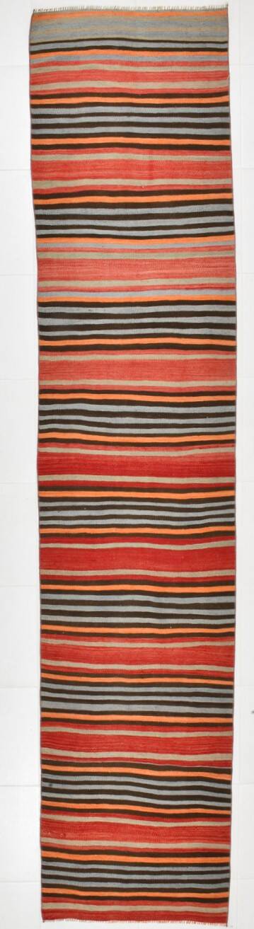 3x12 Kilim Long Striped Vintage Kilim Runner Rug For Hallway, 77x360 Cm