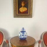 Vase gourde chinois en porcelaine blanche et bleue