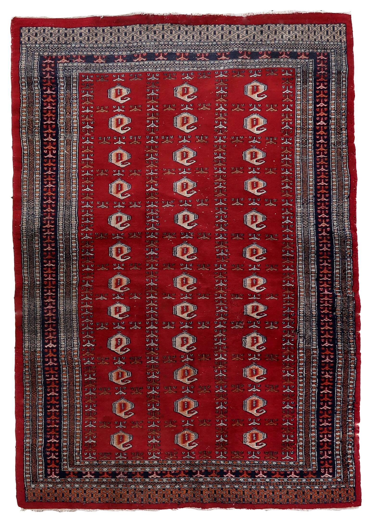 Tapis vintage ouzbek Boukhara fait main en laine – 126 x 195 cm – 1960s