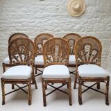 6 Vintage Emmanuelle Peacock Rattan Chairs