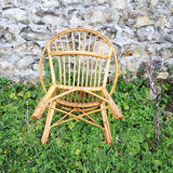 Old armchair & table for children in rattan
