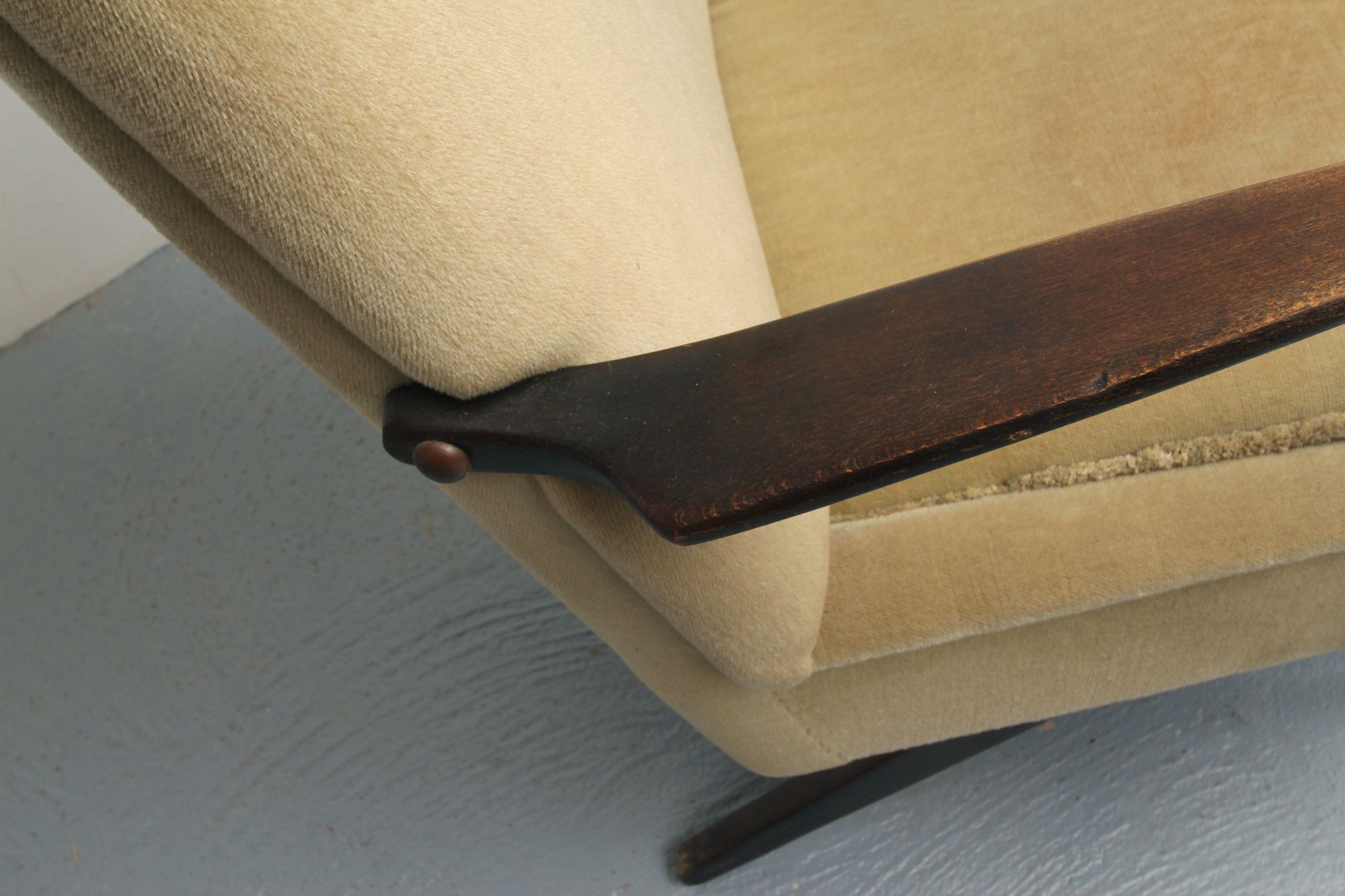 1950s scissor armchair in velvet