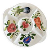 Plat apéritif compartiments légumes en barbotine majolique vintage