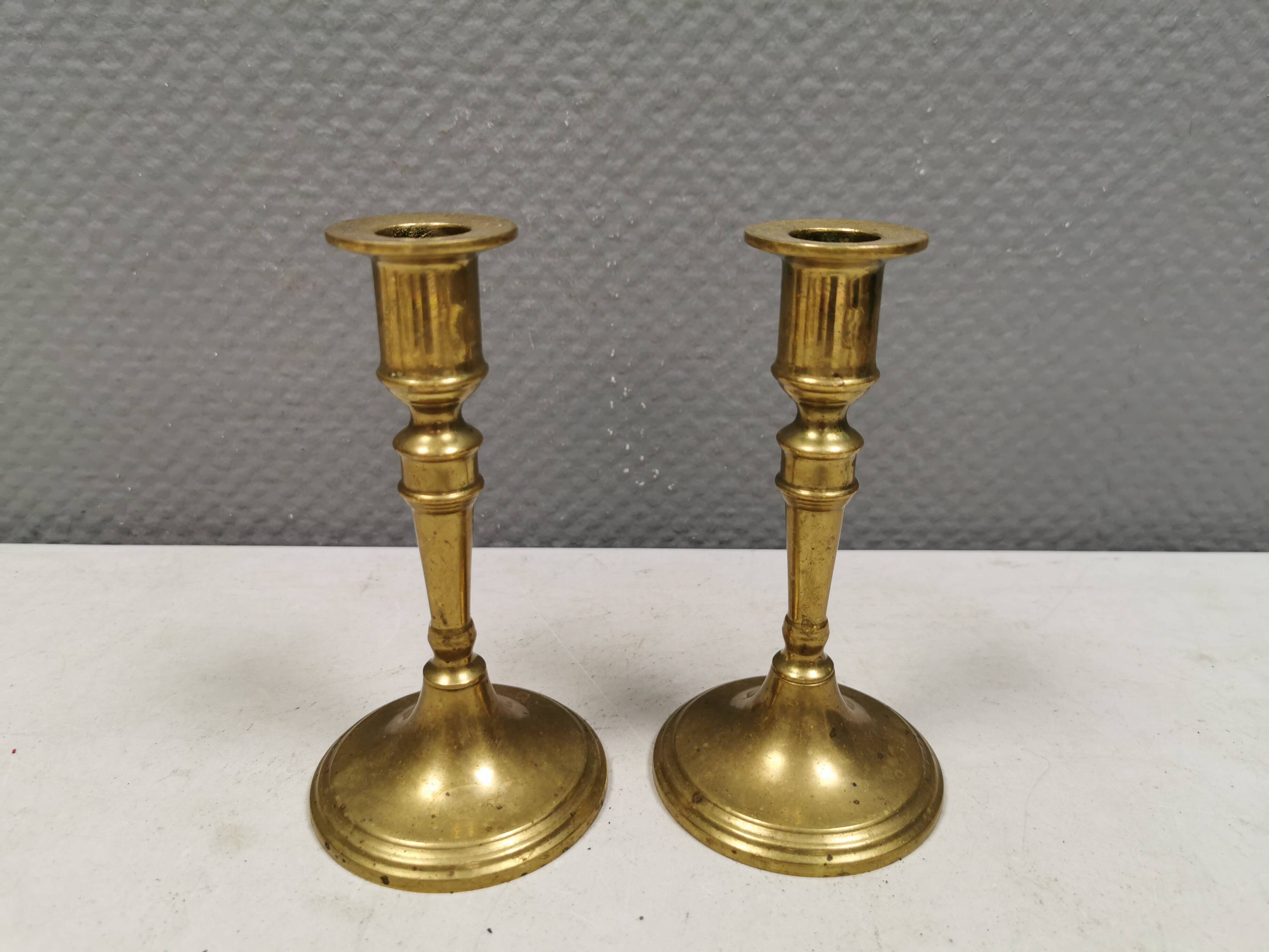 A set of vintage brass candlesticks. Denmark 1960-70s.