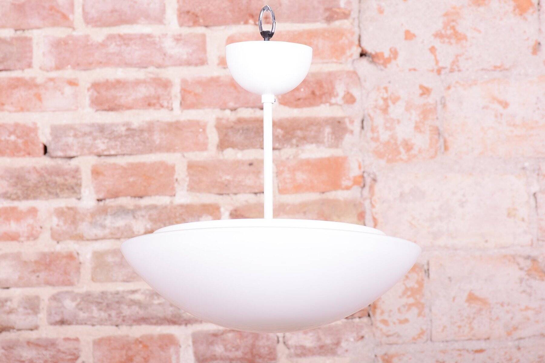 Mid-Century Chandelier in Lacquered Metal and Opal Glass, Czech, 1960s
